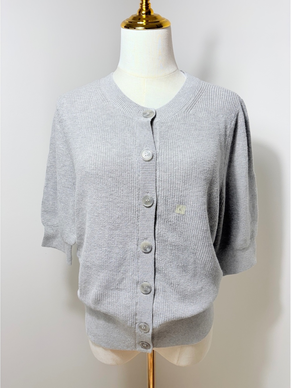 Ann Taylor Factory Women's Light Gray 100% Cotton Ribbed Knit Cardigan